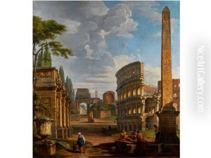 Der Titusbogen Vom Kolosseum Aus Gesehen by Giovanni Paolo Panini