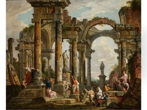 Romische Ruinenarchitektur Mit Predigendem Heiligen Paulus by Giovanni Paolo Panini