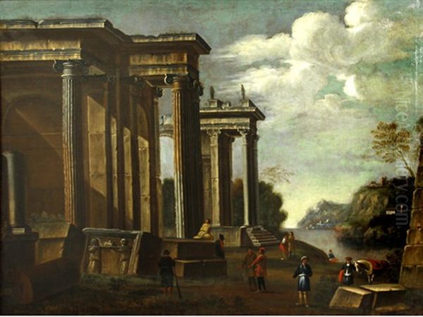 An Architectural Capriccio With Figures And A River Beyond - view 1