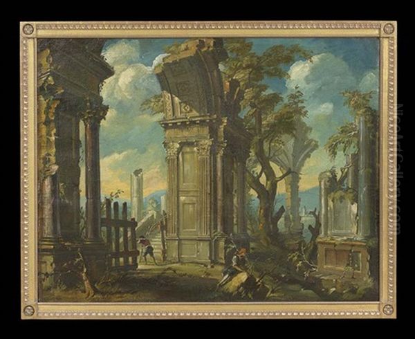 Architectural Capriccio With Figures In Roman Ruins - view 1