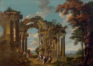 Capriccio. Romische Ruinen Mit Klassischer Figurenstaffage by Giovanni Paolo Panini