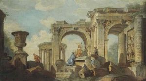 A Capriccio Of Classical Ruins, With The Temple Of The Sibyl, And Figures Conversing