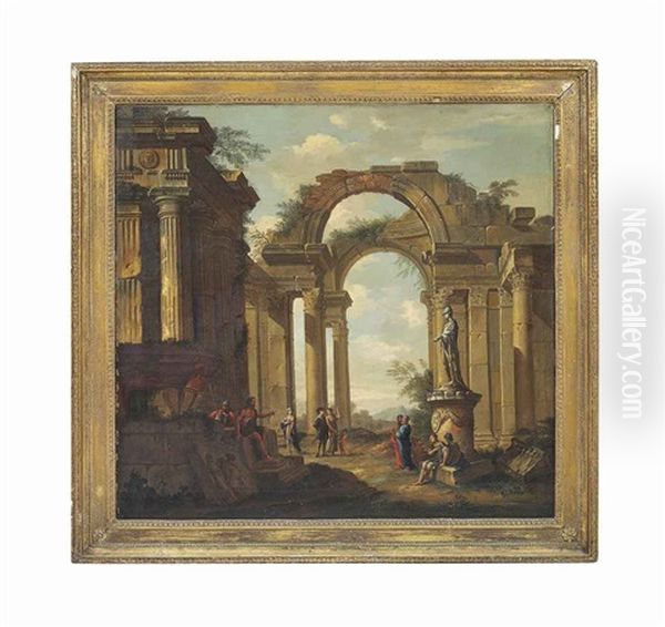 A Capriccio Of Classical Ruins, With A Statue Of Minerva And Figures Conversing - view 1