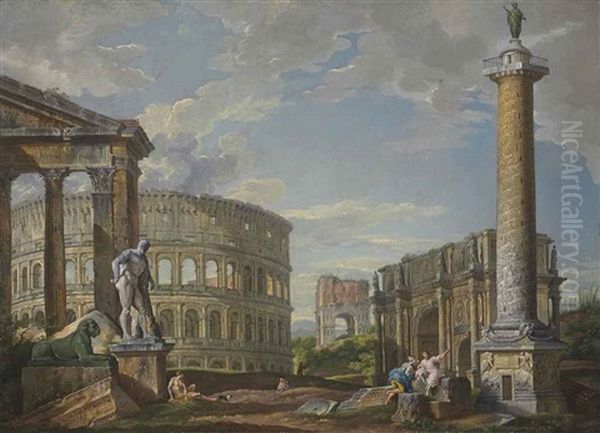 A Capriccio Of Classical Ruins With The Pronaos Of The Porticus Octaviae, The Colosseum, The Arch Of Drusus, The Arch Of Constantine... - view 1