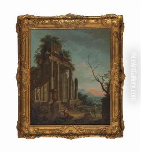 An Architectural Capriccio With A Statue Of Hercules And Peasants And Untitled (2 Works)