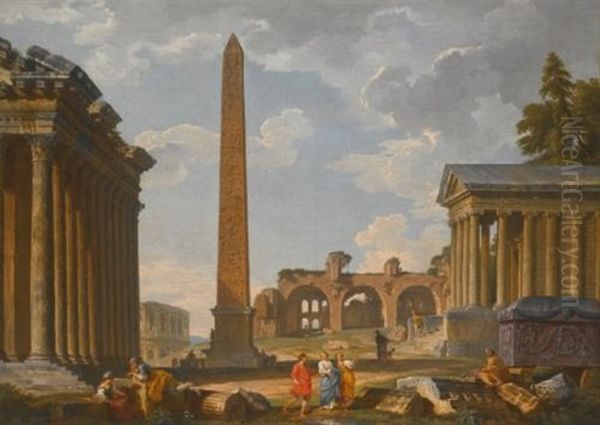 A Capriccio View Of Rome With Ancient Ruins And The Flaminian Obelisk - view 1