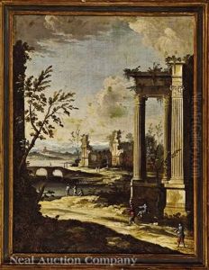 A Pair Of Capriccio Landscapes With Figures Amid Antique Ruins (2 Works) by Giovanni Paolo Panini