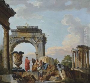 A Capriccio Of Classical Ruins With A Philosopher Addressing A Gathering