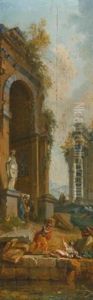 Architectural Capricci With Ruins And Figures (pair) by Giovanni Paolo Panini