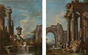 Ein Paar Ruinencapriccios Mit Figurlicher Staffage (pair) by Giovanni Paolo Panini