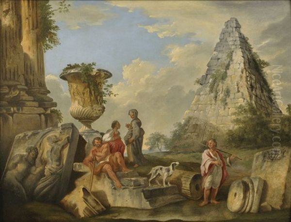 Predica Di Una Sibilla Con La Piramide Cestia E Il Vaso Medici, E Astanti - view 1