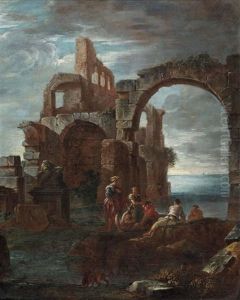 Gesprach Unter Romischen Ruinen Am Meer by Giovanni Paolo Panini
