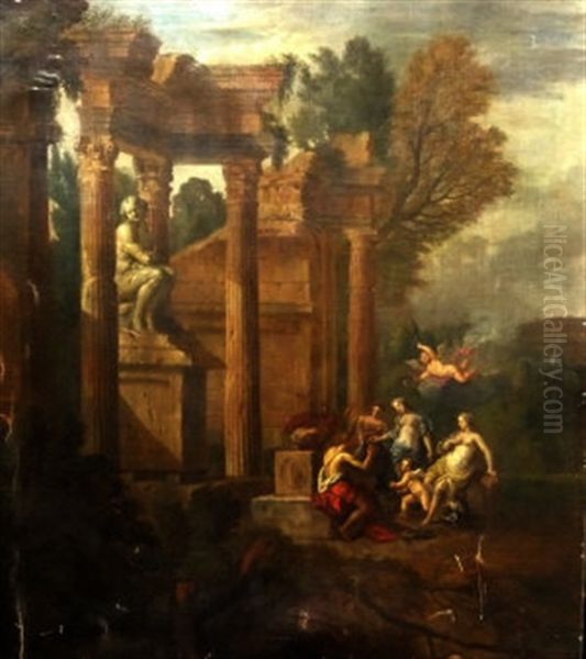 Figures Amongst The Ruins With A Statue - view 1