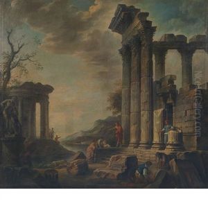 Capriccio Of Figures Among Ruins by Giovanni Paolo Panini