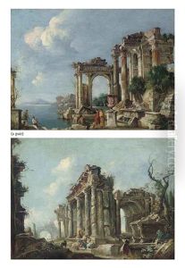 An Architectural Capriccio With Figures By A Bay (+ An Architectural Capriccio With Figures Conversing; 2 Works)