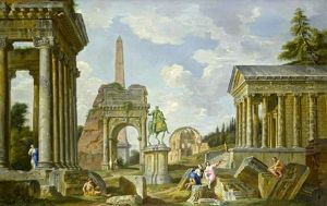An Architectural Capriccio With The Temple Of Saturn, The Arch Of Titus, The Temple Of Minerva Medica And The Temple Of Fortuna Virilis
