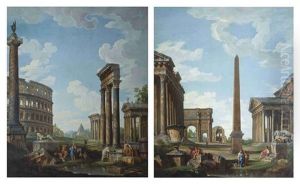 A Capriccio With Roman Ruins And A Scene From The Life Of Belisarius(+ A Capriccio With Figures..., 2 Works) by Giovanni Paolo Panini