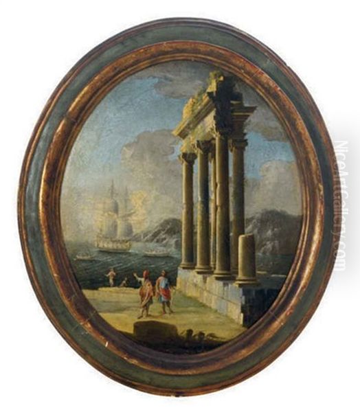 A Mediterranean Coastal Landscape With Figures By A Classical Ruin (+ Another; 2 Works) - view 1