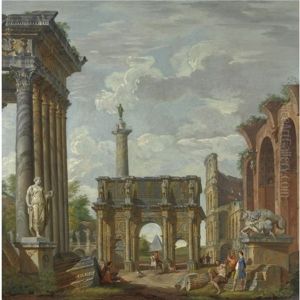 Capriccio Architettonico Con L'arco Di Costantino, Il Colosseo, La Basilica Di Massenzio, Il Tempio Di Antonino E Faustina, La Colonna Traiana E Il Ponte Sant'angelo