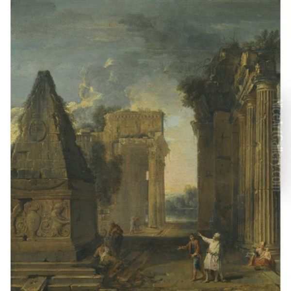 An Architectural Capriccio With Figures Beside Classical Ruins - view 1