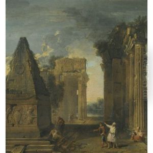An Architectural Capriccio With Figures Beside Classical Ruins by Giovanni Paolo Panini