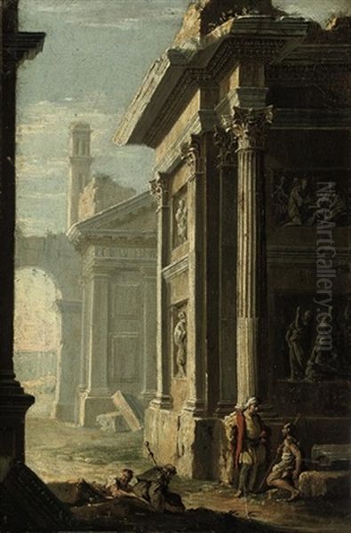 A Capriccio Of Classical Ruins With Figures Conversing Beneath A Temple - view 1