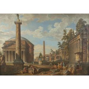 An Architectural Capriccio With The Roman Pantheon by Giovanni Paolo Panini