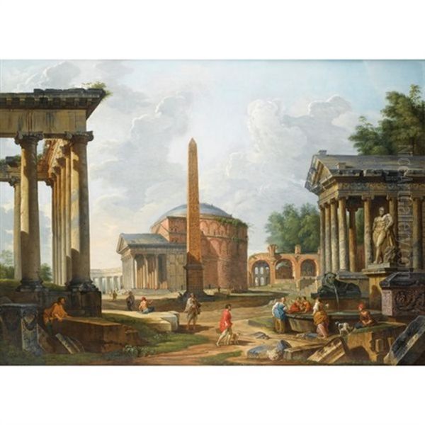 Caprice Architectural Avec Le Pantheon, Les Temples De Saturne Et De La Fortune Virile, La Basilique De Maxence Et L'obelisque D'auguste - view 1