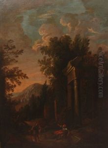 Architekturcapriccio Mit Italienischer Ruinenlandschaft Und Soldat by Giovanni Paolo Panini