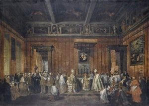 Cerimonia Alla Presenza Di Benedetto Xiv by Giovanni Paolo Panini