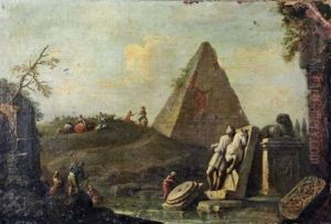Paysage De Ruines Antiques Aux Pecheurs Et Au Troupeau by Giovanni Paolo Panini