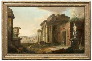 Landschaft Mit Antiker Tempelruine by Giovanni Paolo Panini