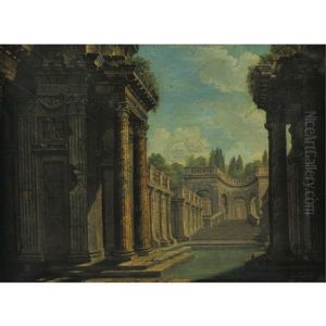 Architectural Capriccio With Roman Ruins by Giovanni Paolo Panini