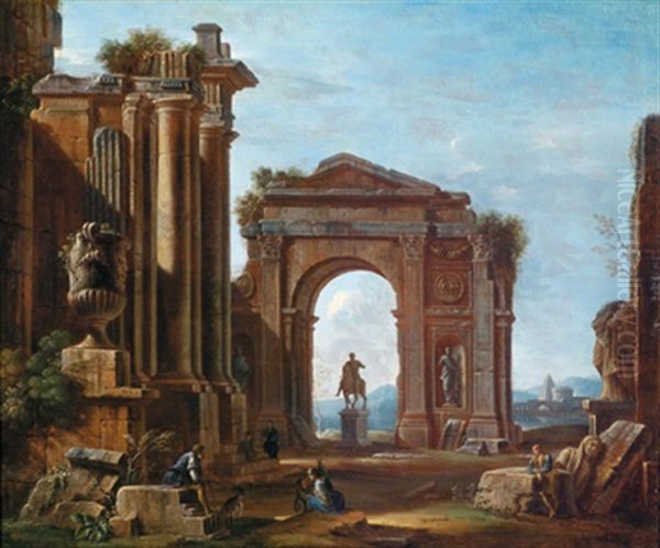 Architekturcapriccio Mit Dem Reiterstandbild Des Romischen Kaisers Marcus Aurelius - view 1