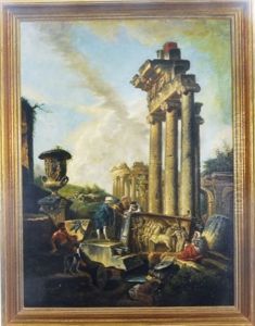 Figures Amongst Architectural Ruins (+ A Companion Painting; 2 Works) by Giovanni Paolo Panini