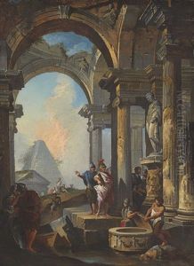 A Capriccio Of Classical Ruins With Alexander Opening The Tomb Of Achilles