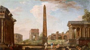 Romisches Capriccio Mit Dem Colosseum, Dem Arco Des Janusbogen by Giovanni Paolo Panini