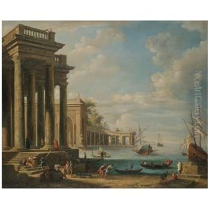 A Capriccio Of A Mediterranean Harbour Scene