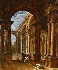 Merkur Befielt Odysseus, Die Zauberin Circe Zu Verlassen, Nachdem Sie Seine Gefahrten In Tiere Verwandelt Hatte by Giovanni Paolo Panini