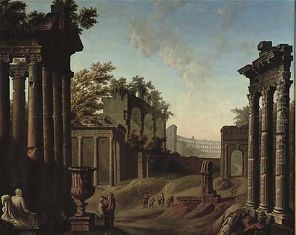 A Roman Capriccio, With Figures In The Foreground, The Coliseum Beyond - view 1