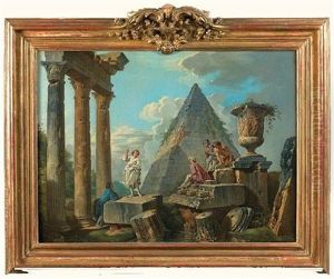 Jeune Apotre Prechant Dans Les Ruines, Avec La Pyramide De Sextius Et Le Portique Du Temple Des Dioscures