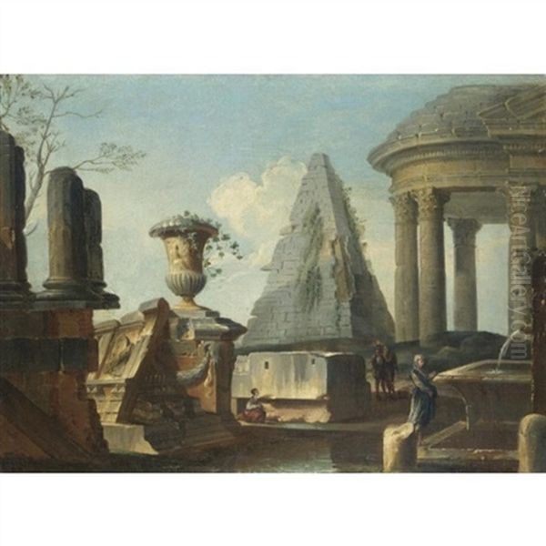Capriccio Architettonico Con Figure E Piramide Sul Fondo - view 1