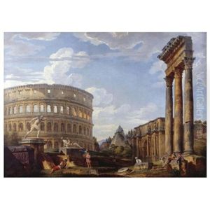 An Architectural Capriccio With The Colosseum And The Arch Of Constantine by Giovanni Paolo Panini