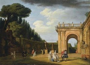 Personnages Elegants Sur La Terrasse D'un Palais by Giovanni Paolo Panini