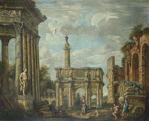 A Capriccio Of Roman Ruins Including The Arch Of Titus, Trajan's Column And The Colosseum