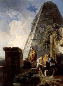 Manner Im Gesprach Vor Der Cestius-pyramide
