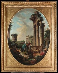 A Capriccio Of Roman Ruins With The Borghese Vase And Figures