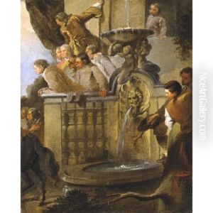 Figures At A Balustrade By A Fountain