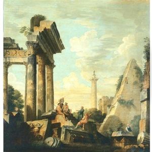 Architectural Capriccio With Trajan's Column And The Pryamid Of Cestius by Giovanni Paolo Panini