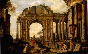 An Architectural Capriccio With Belisarius And Soldiers Among Ruins